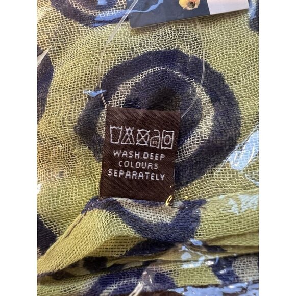 Raj Anthropologie 100% Cotton Scarf Green Blue Made In India 31”x 66” - Picture 3 of 5